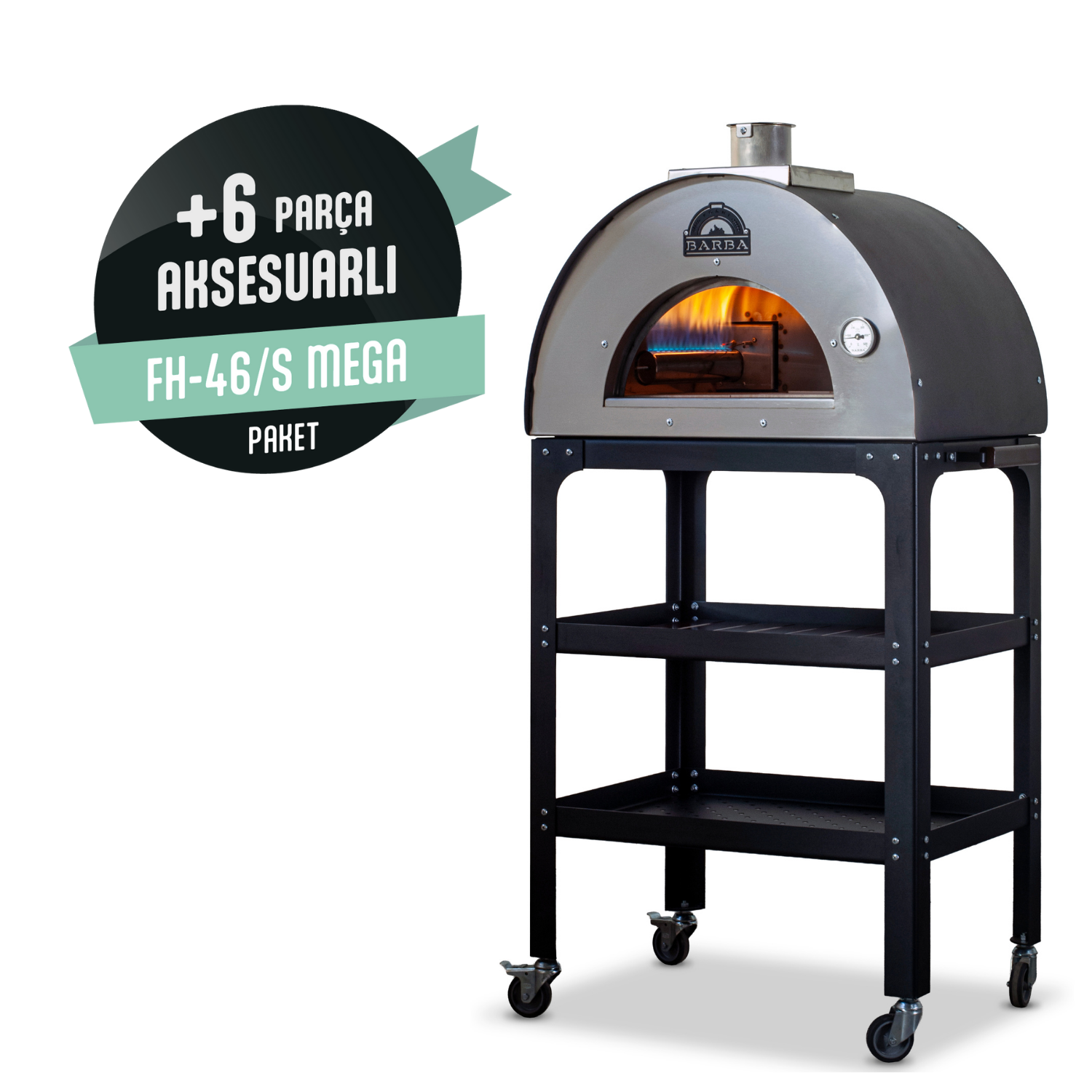 Barba FH-46 Hibrit Yakıtlı Sehpalı Bahçe Fırını Mega Aksesuar Paketi